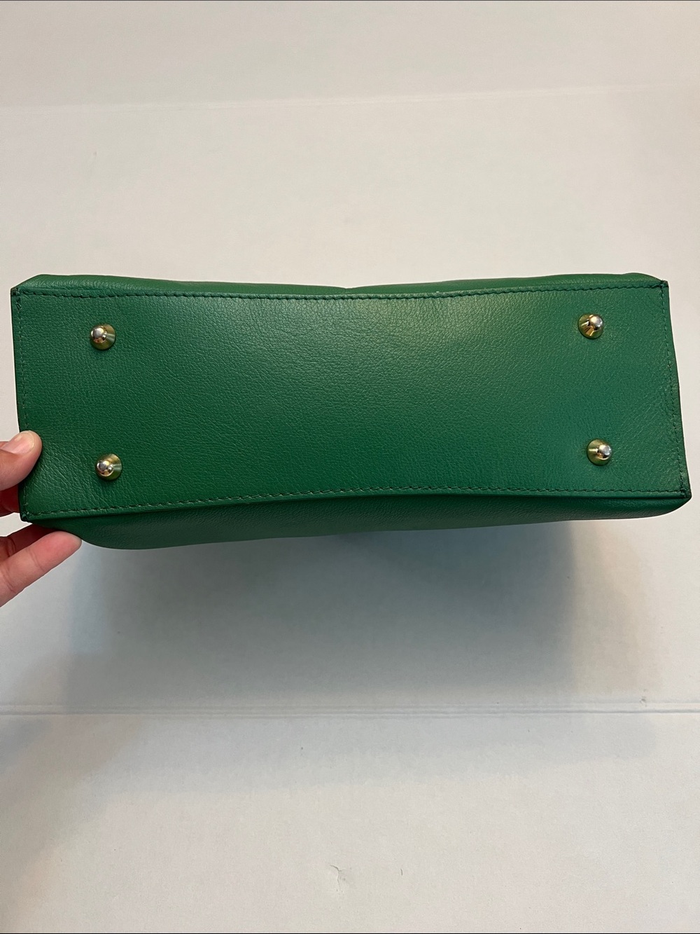 ANNA PAOLA EMERALD GREEN LEATHER BONNIE TOTE TOP HANDLE BAG GOLD HARDWARE - Picture 3 of 16